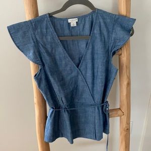 J Crew size 4 flutter sleeve faux wrap blouse